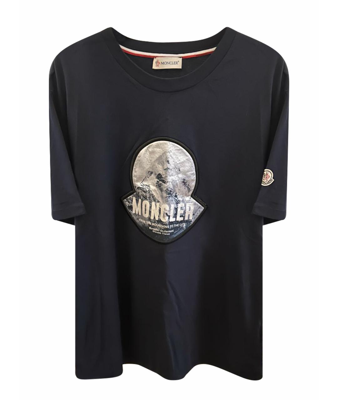 MONCLER Темно-синяя хлопковая футболка, фото 1