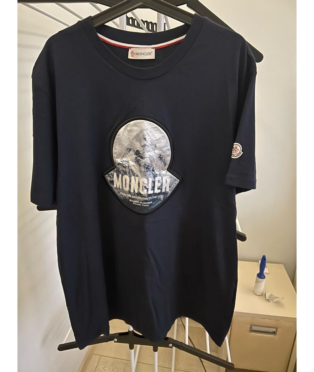 MONCLER Темно-синяя хлопковая футболка, фото 5