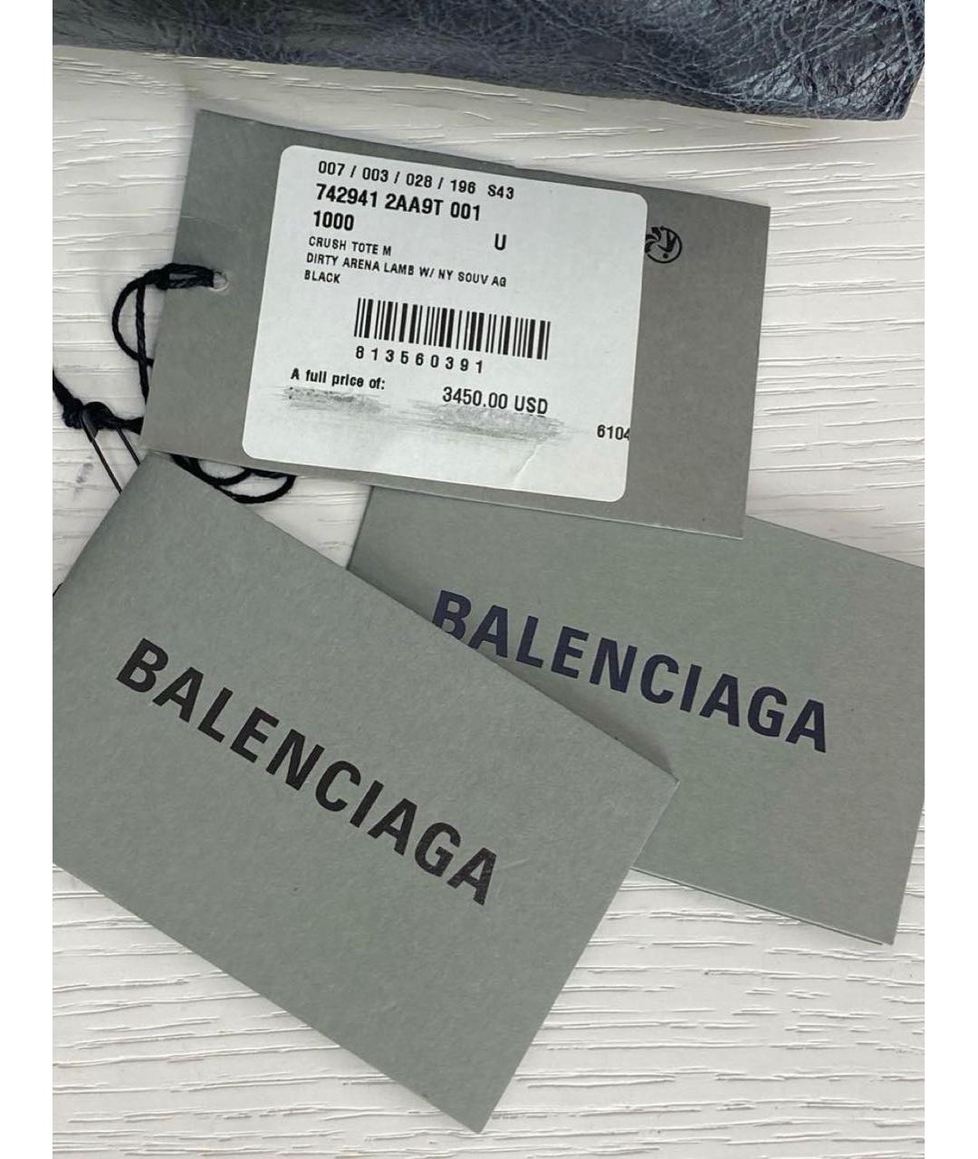 BALENCIAGA Черная кожаная сумка тоут, фото 7