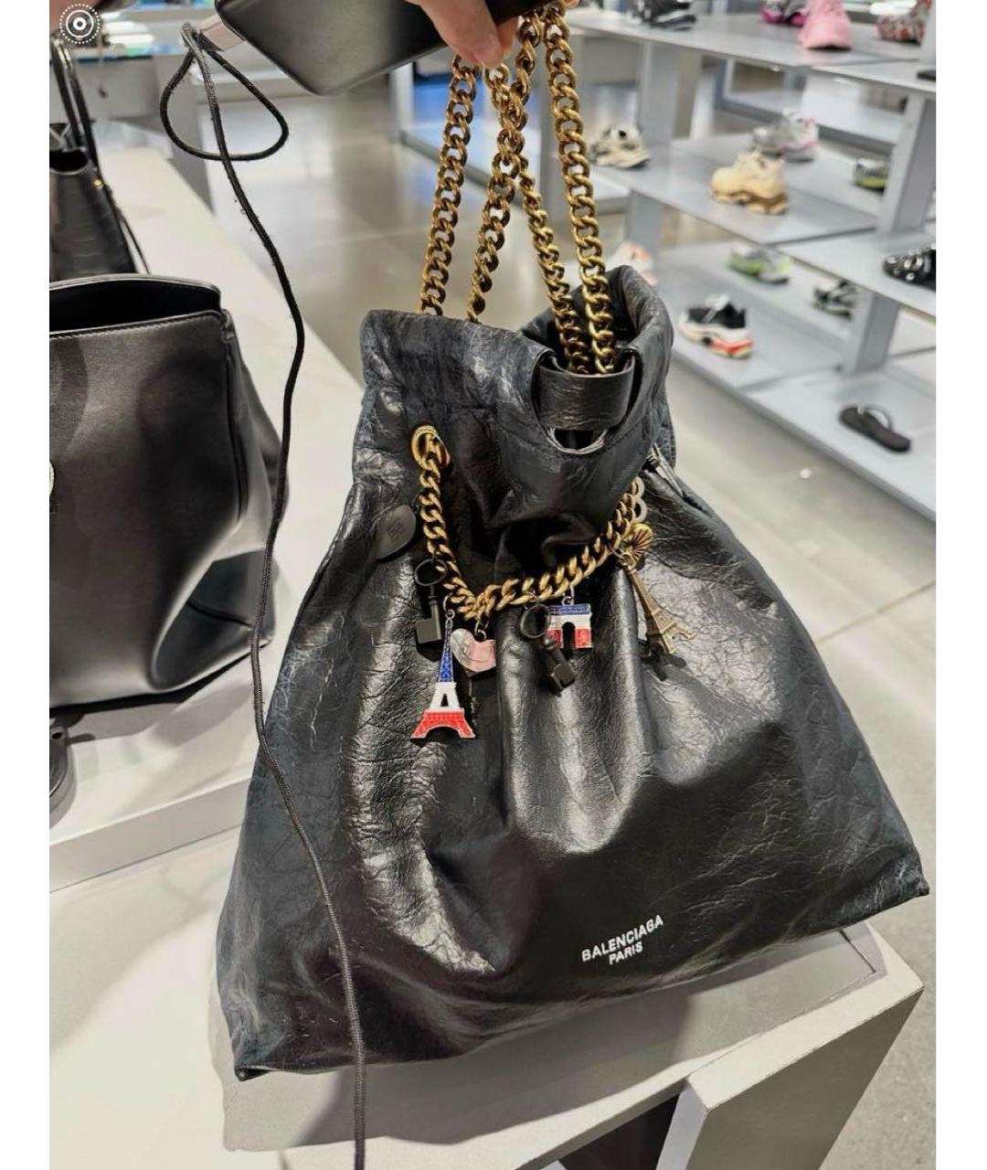 BALENCIAGA Черная кожаная сумка тоут, фото 5