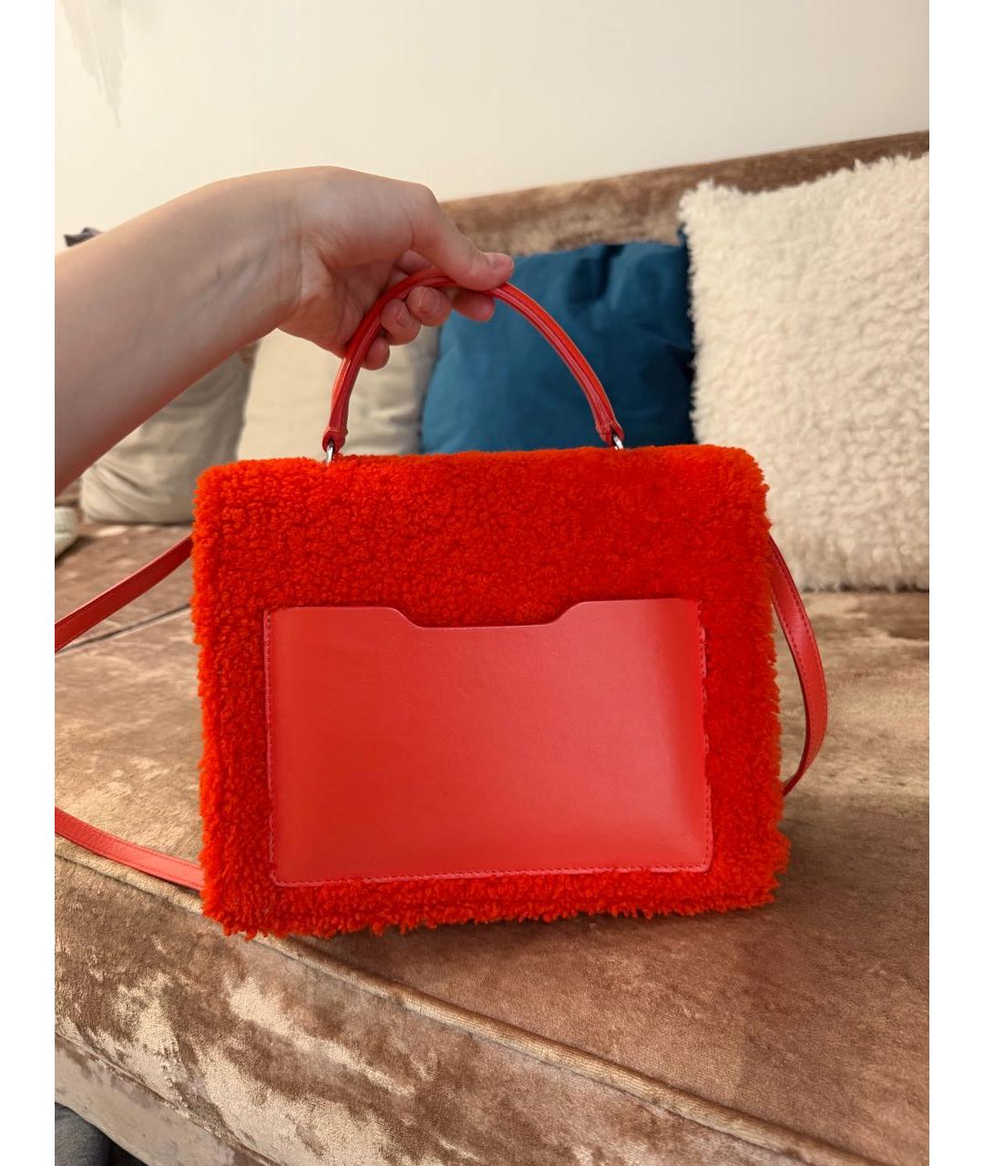 OFF-WHITE Оранжевая меховая сумка через плечо, фото 3