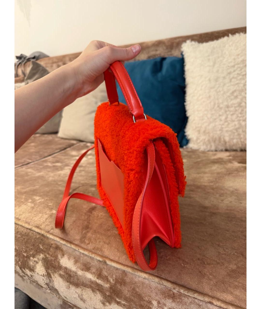 OFF-WHITE Оранжевая меховая сумка через плечо, фото 4
