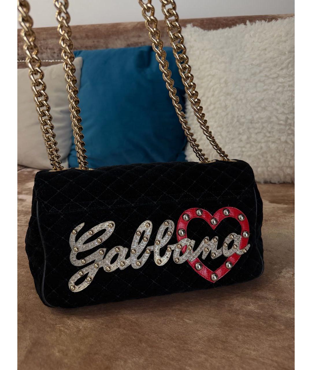 DOLCE&GABBANA Черная бархатная сумка тоут, фото 5