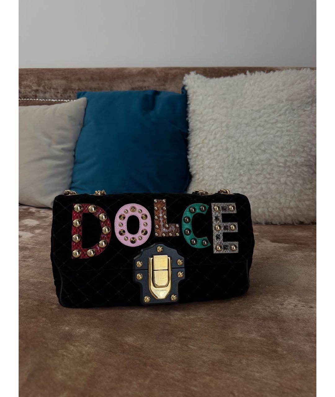 DOLCE&GABBANA Черная бархатная сумка тоут, фото 2