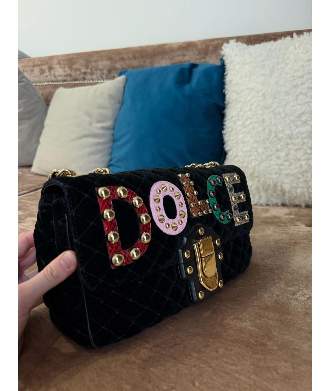DOLCE&GABBANA Черная бархатная сумка тоут, фото 3