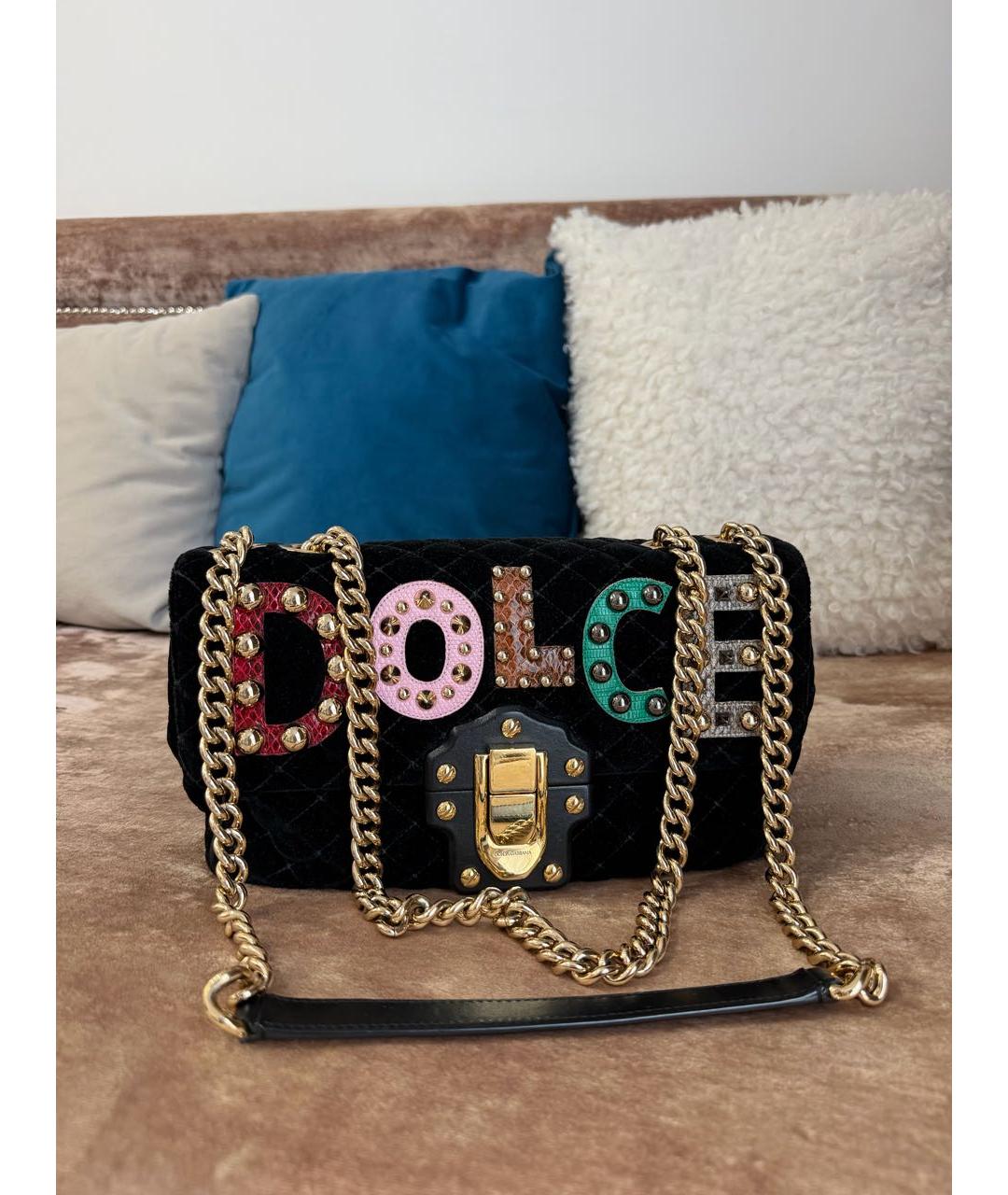 DOLCE&GABBANA Черная бархатная сумка тоут, фото 9