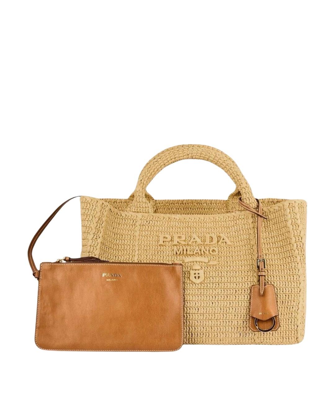 PRADA Бежевая рафиевая сумка тоут, фото 1