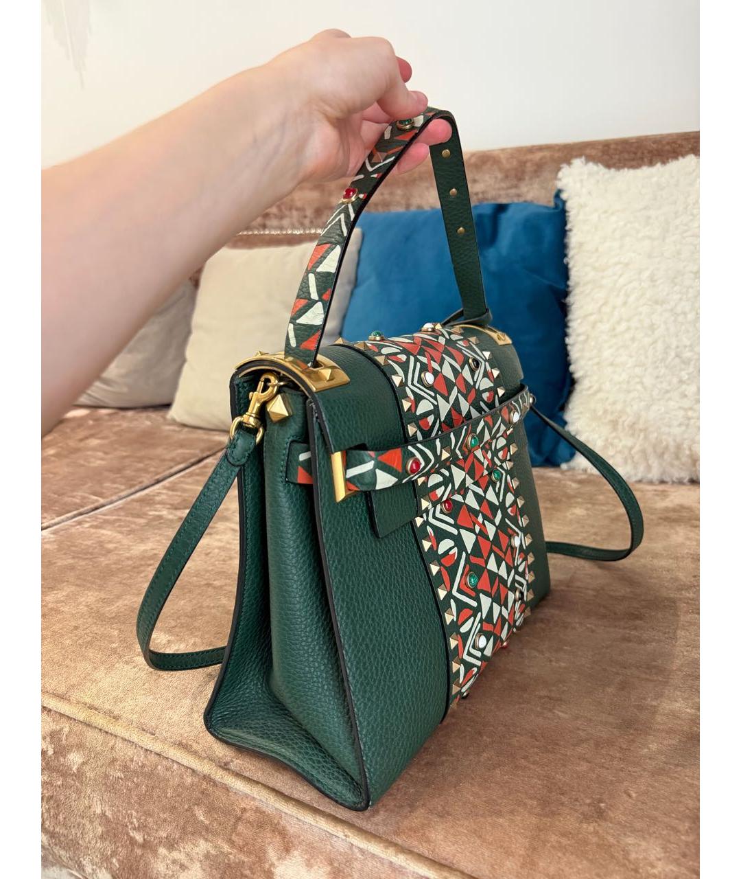 VALENTINO Зеленая кожаная сумка тоут, фото 2