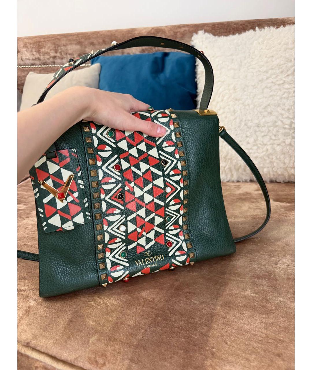 VALENTINO Зеленая кожаная сумка тоут, фото 5