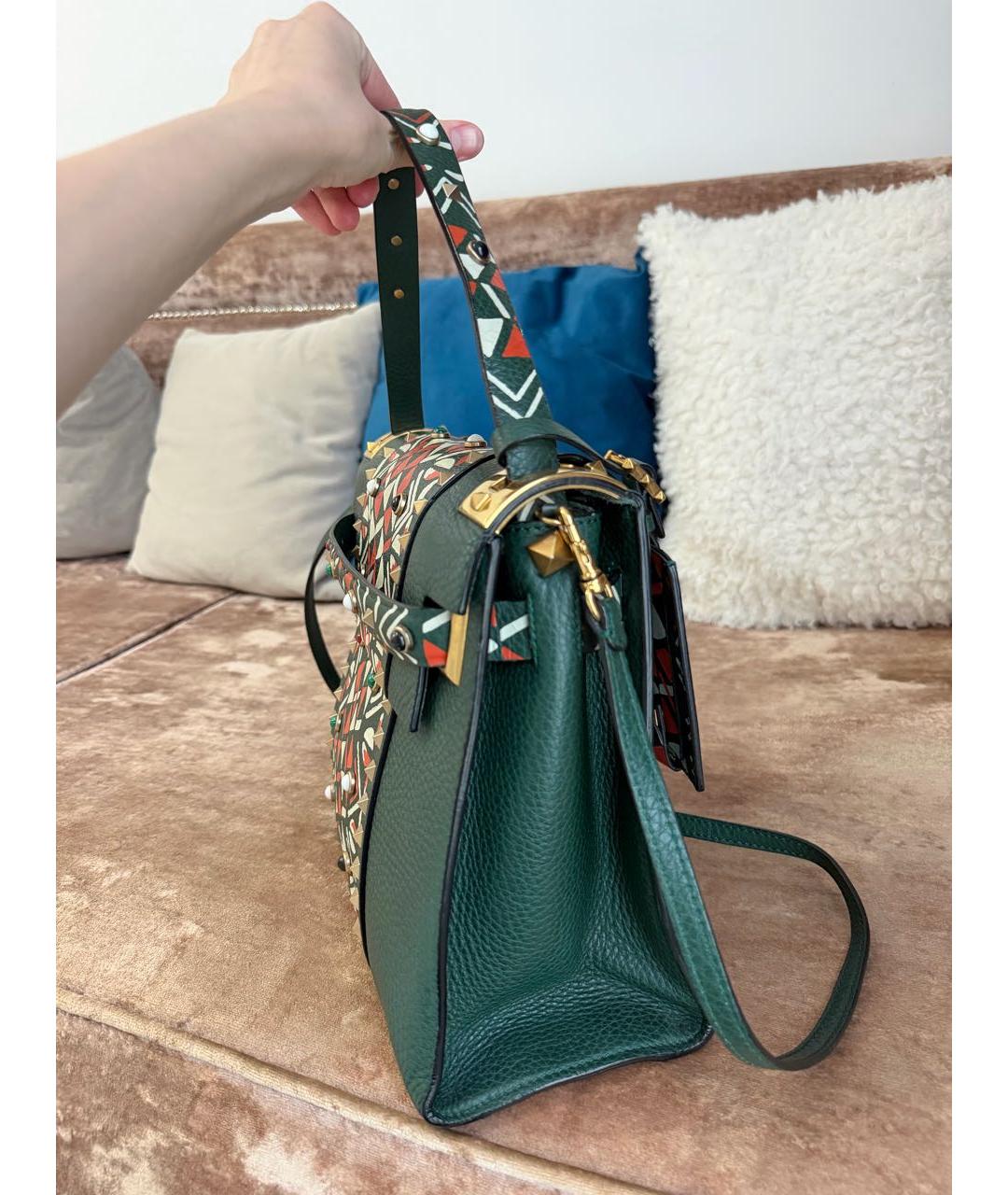 VALENTINO Зеленая кожаная сумка тоут, фото 3