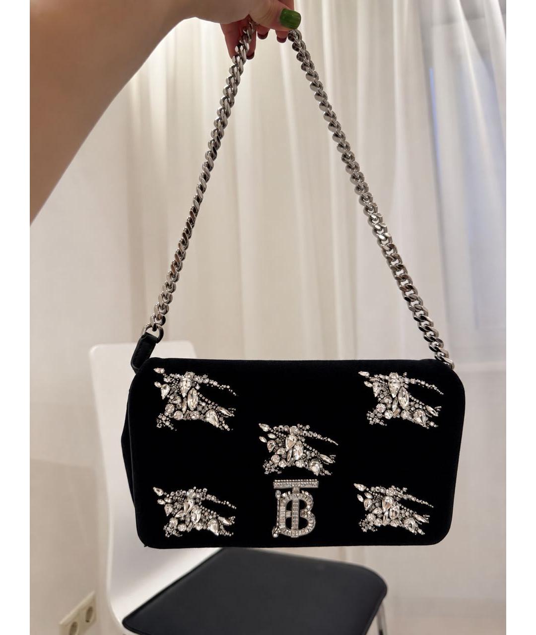 BURBERRY Черная бархатная сумка с короткими ручками, фото 9