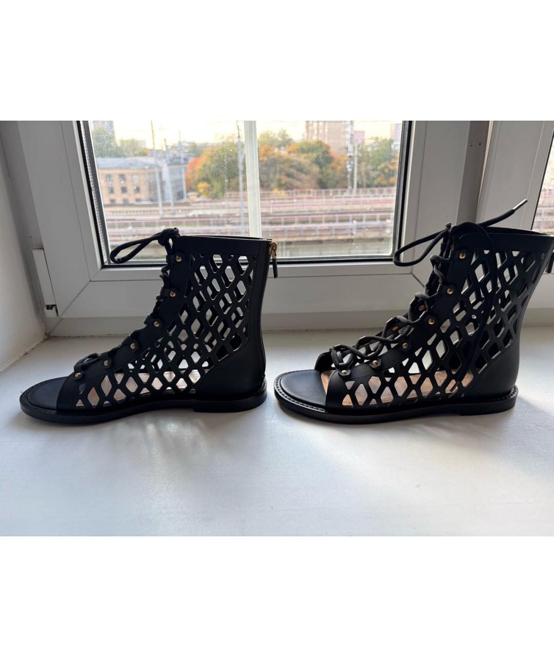 CHRISTIAN DIOR Черные кожаные босоножки, фото 2