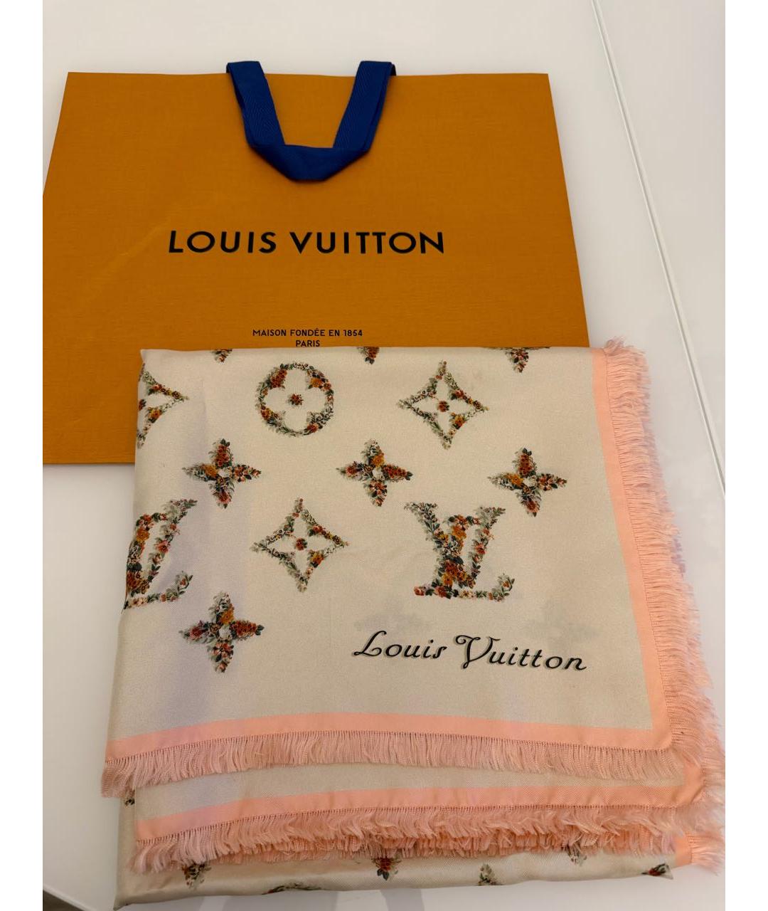LOUIS VUITTON Бежевый шелковый платок, фото 3