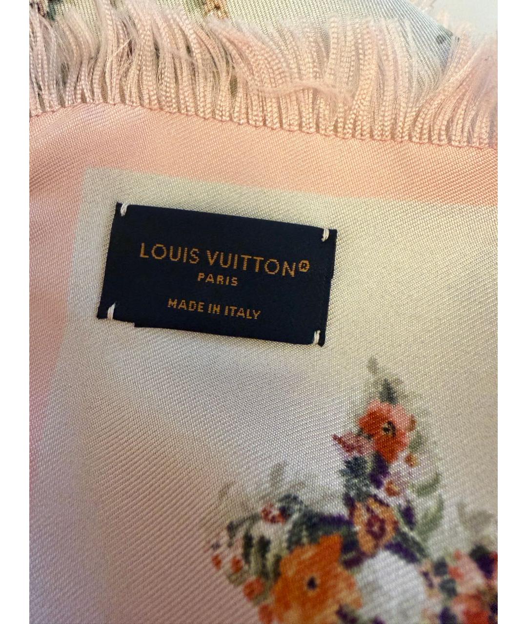 LOUIS VUITTON Бежевый шелковый платок, фото 4
