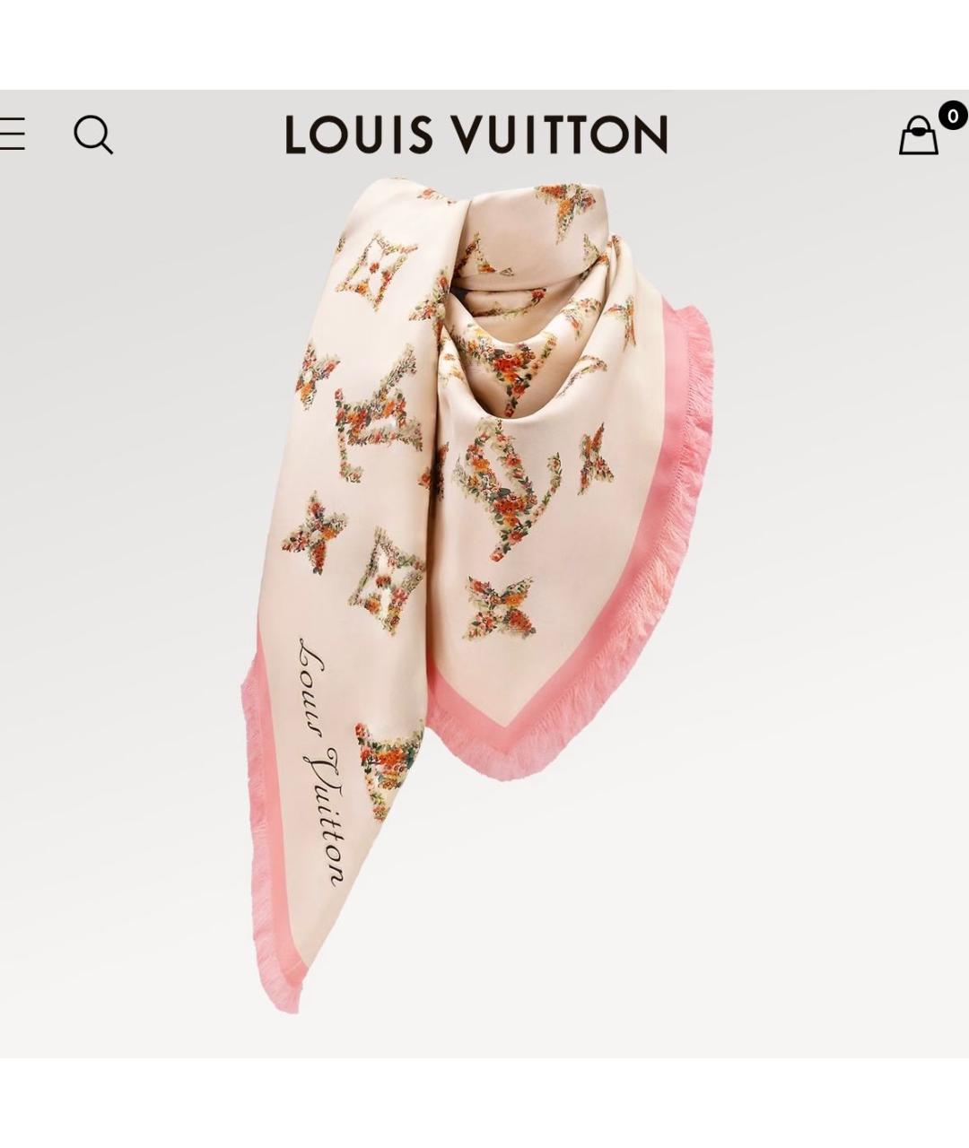 LOUIS VUITTON Бежевый шелковый платок, фото 2