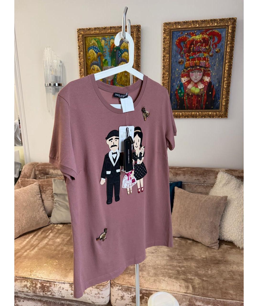 DOLCE&GABBANA Розовая хлопковая футболка, фото 2