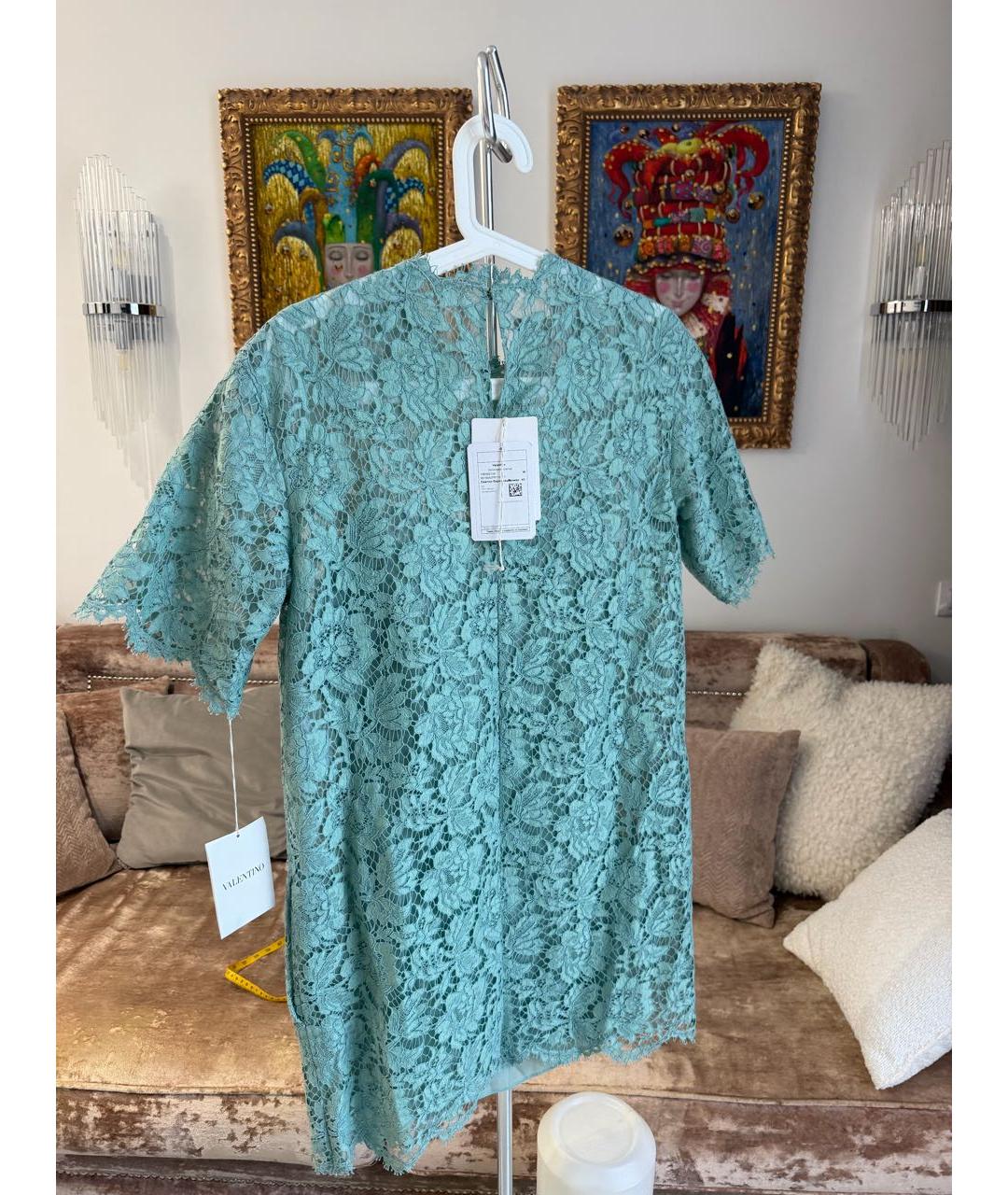 VALENTINO Бирюзовое кружевное коктейльное платье, фото 4