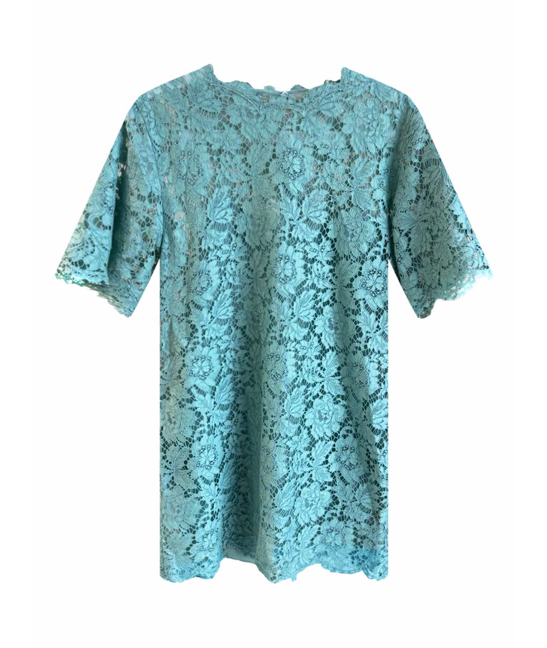 VALENTINO Бирюзовое кружевное коктейльное платье, фото 1