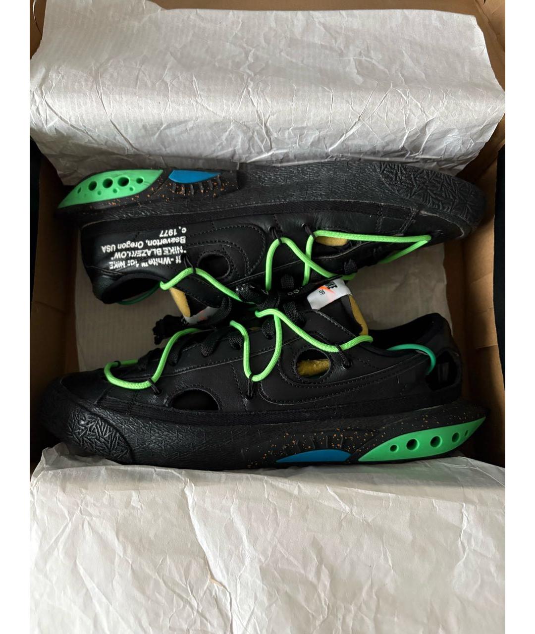 NIKE X OFF-WHITE Черные кожаные низкие кроссовки / кеды, фото 2