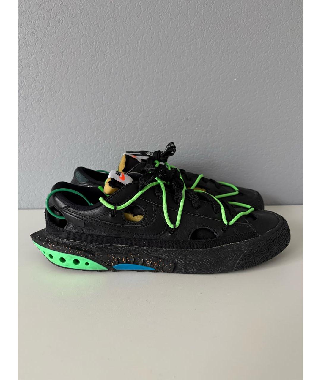 NIKE X OFF-WHITE Черные кожаные низкие кроссовки / кеды, фото 4