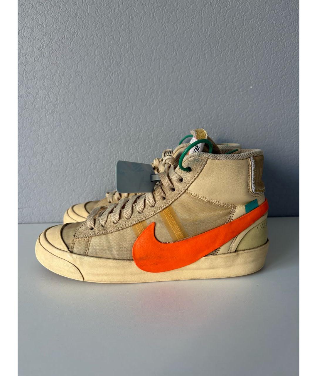 NIKE X OFF-WHITE Бежевые текстильные высокие кроссовки / кеды, фото 3