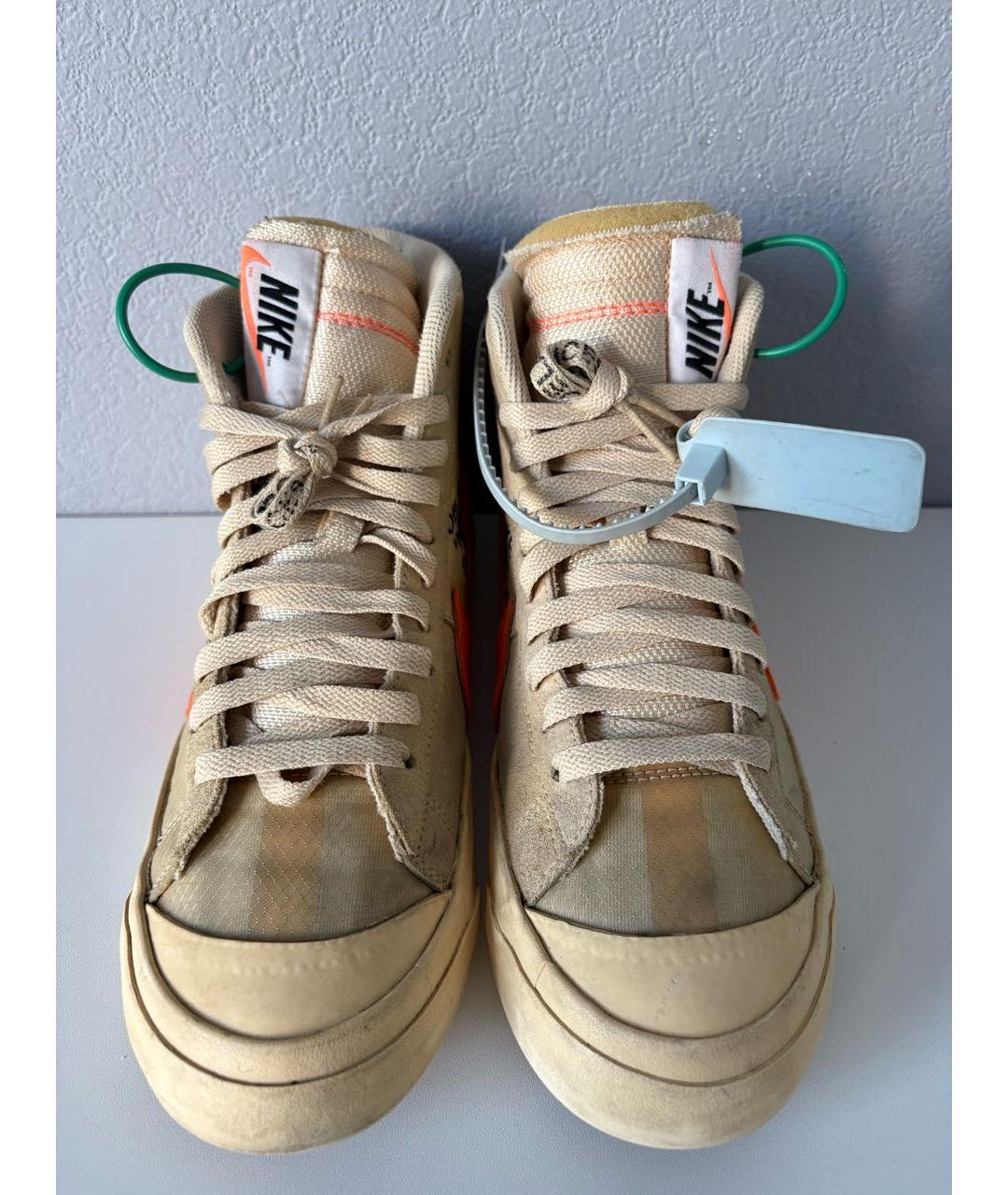 NIKE X OFF-WHITE Бежевые текстильные высокие кроссовки / кеды, фото 5