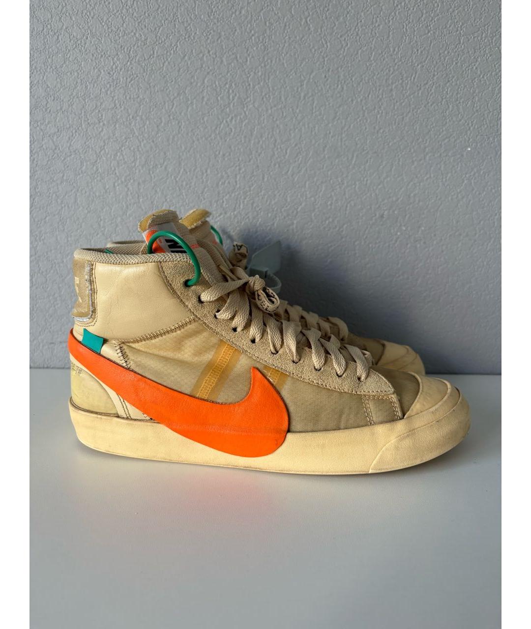 NIKE X OFF-WHITE Бежевые текстильные высокие кроссовки / кеды, фото 4