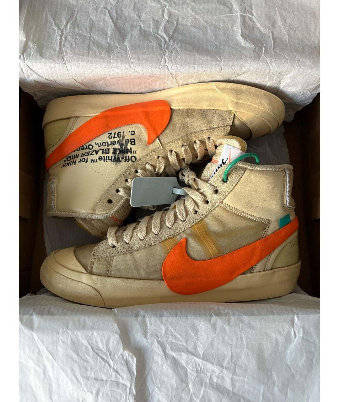 NIKE X OFF-WHITE Бежевые текстильные высокие кроссовки / кеды, фото 2