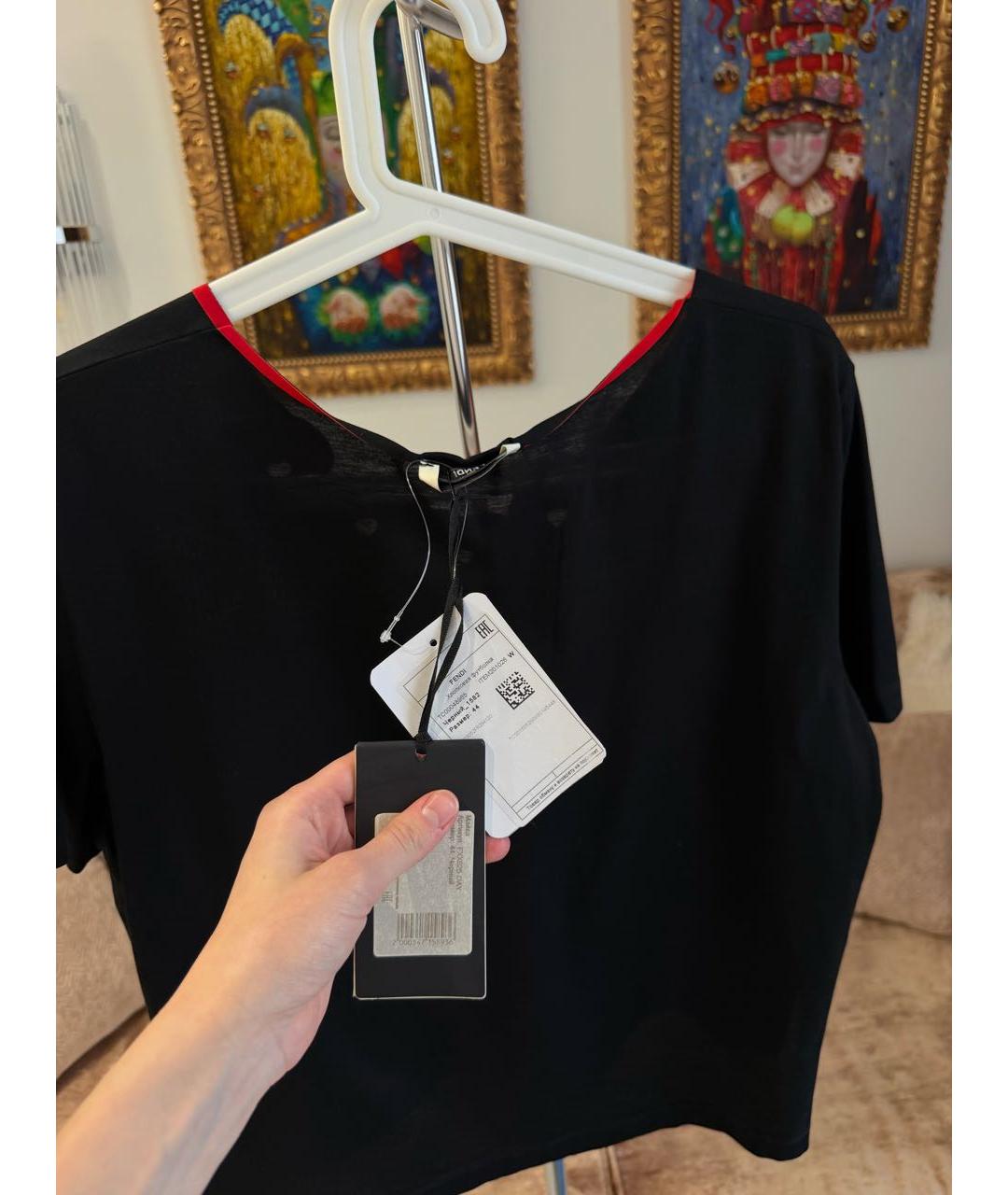 FENDI Черная хлопковая футболка, фото 5