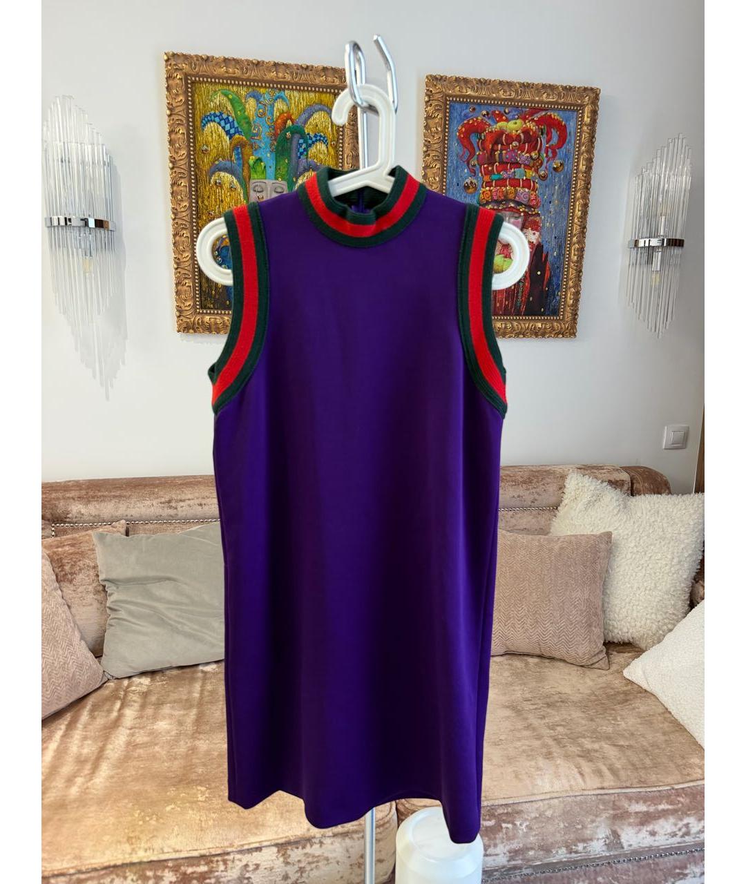 GUCCI Фиолетовое хлопко-эластановое повседневное платье, фото 3