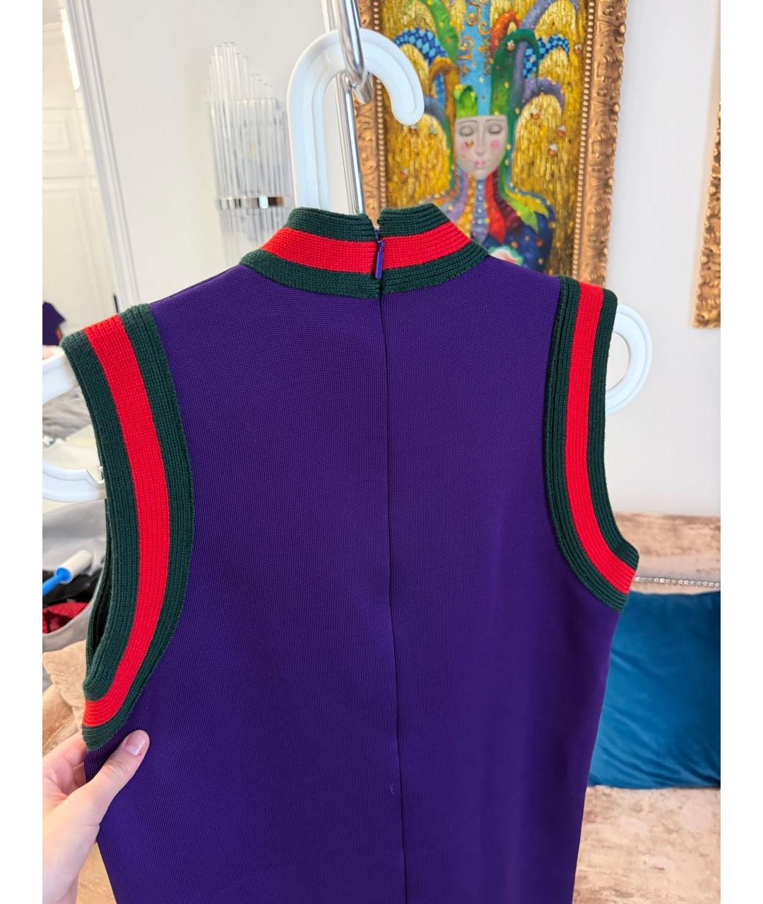 GUCCI Фиолетовое хлопко-эластановое повседневное платье, фото 5