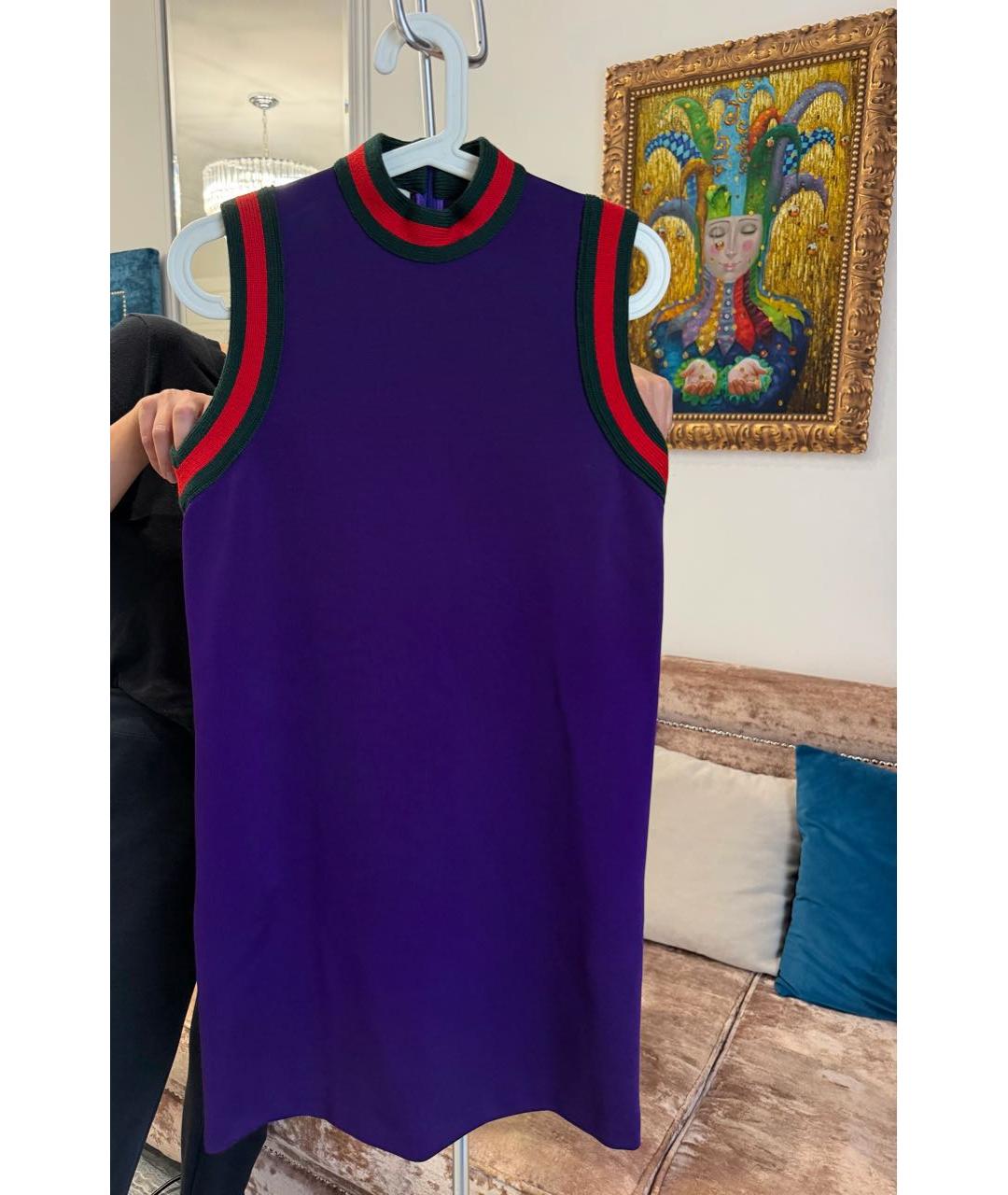GUCCI Фиолетовое хлопко-эластановое повседневное платье, фото 7