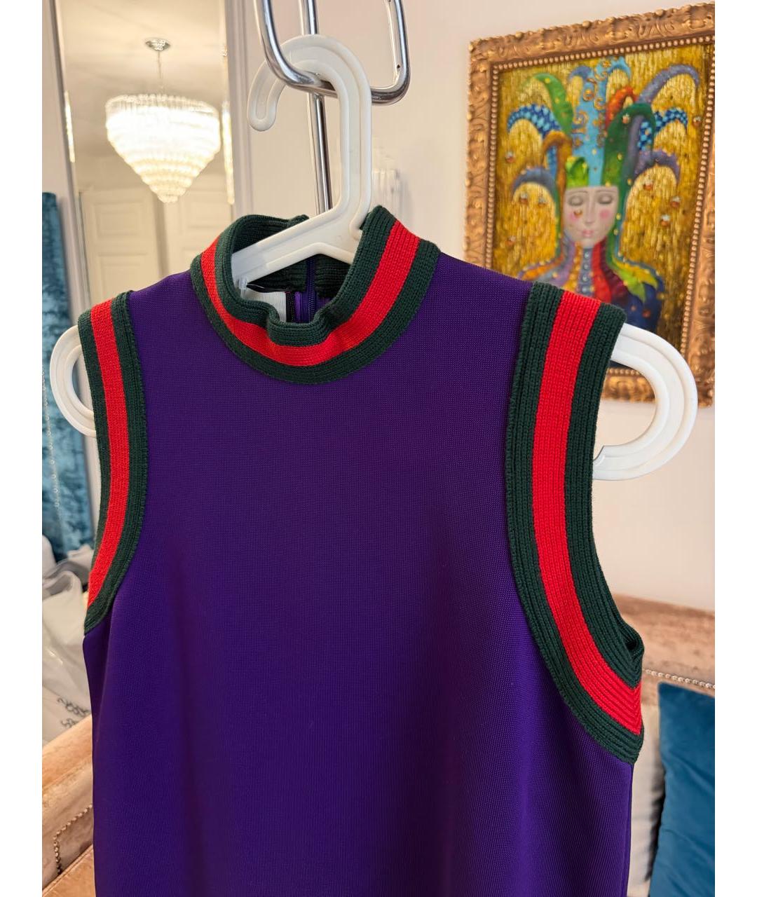 GUCCI Фиолетовое хлопко-эластановое повседневное платье, фото 4