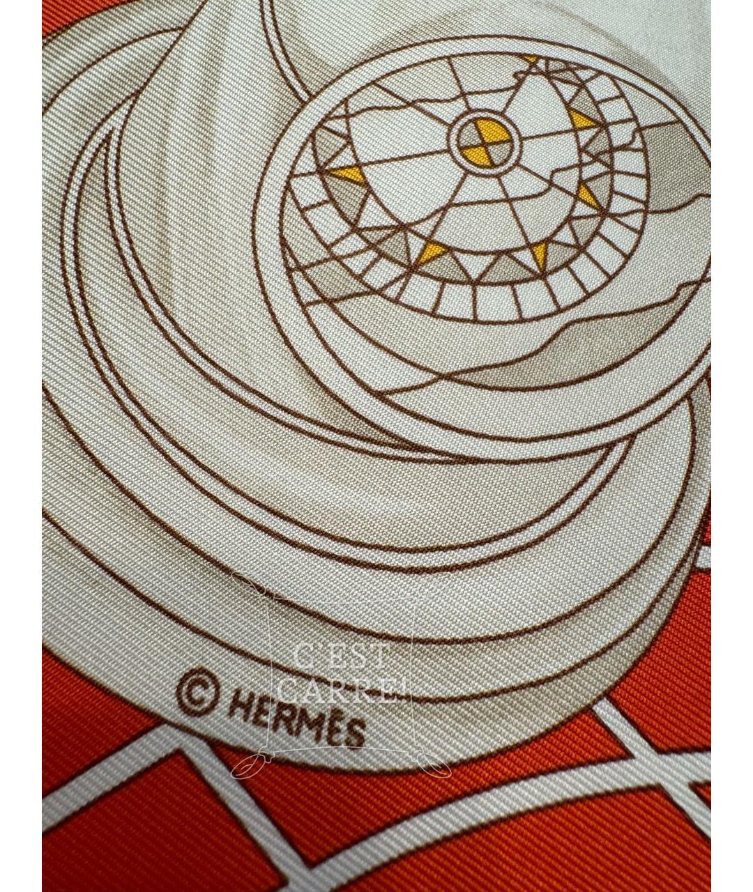 HERMES Оранжевый шелковый платок, фото 7