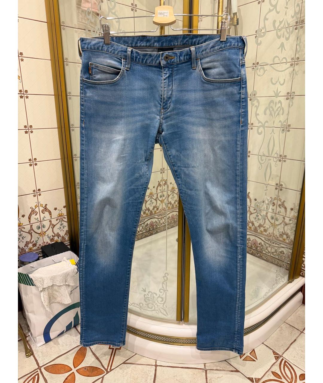 EMPORIO ARMANI Голубые хлопковые джинсы скинни, фото 7