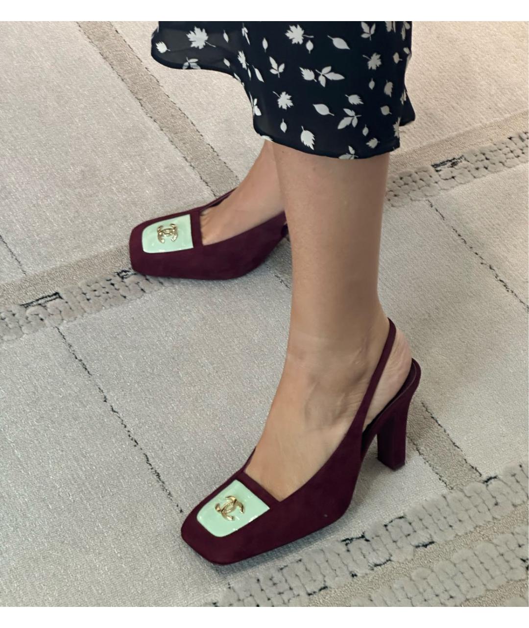 CHANEL Бордовые замшевые туфли, фото 3