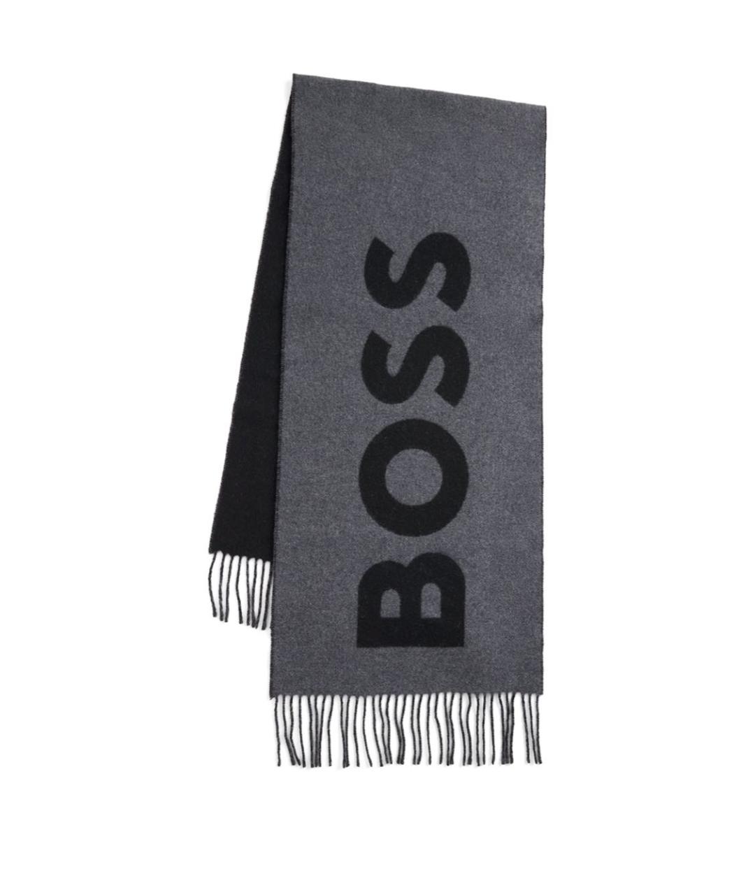 HUGO BOSS Серый шерстяной шарф, фото 1