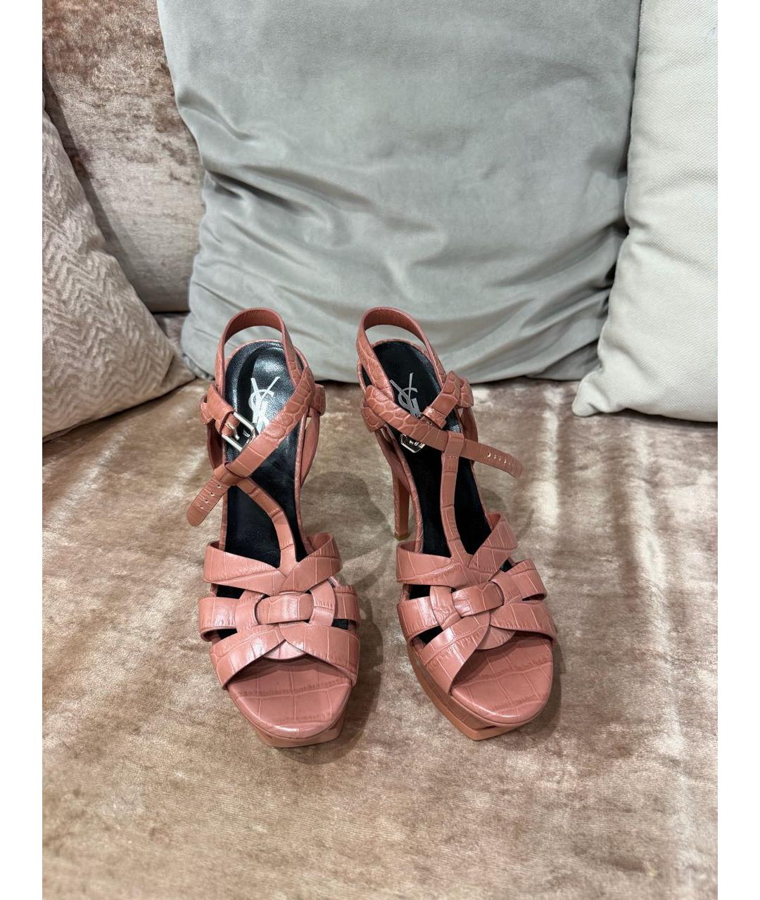SAINT LAURENT Розовые босоножки из кожи аллигатора, фото 2