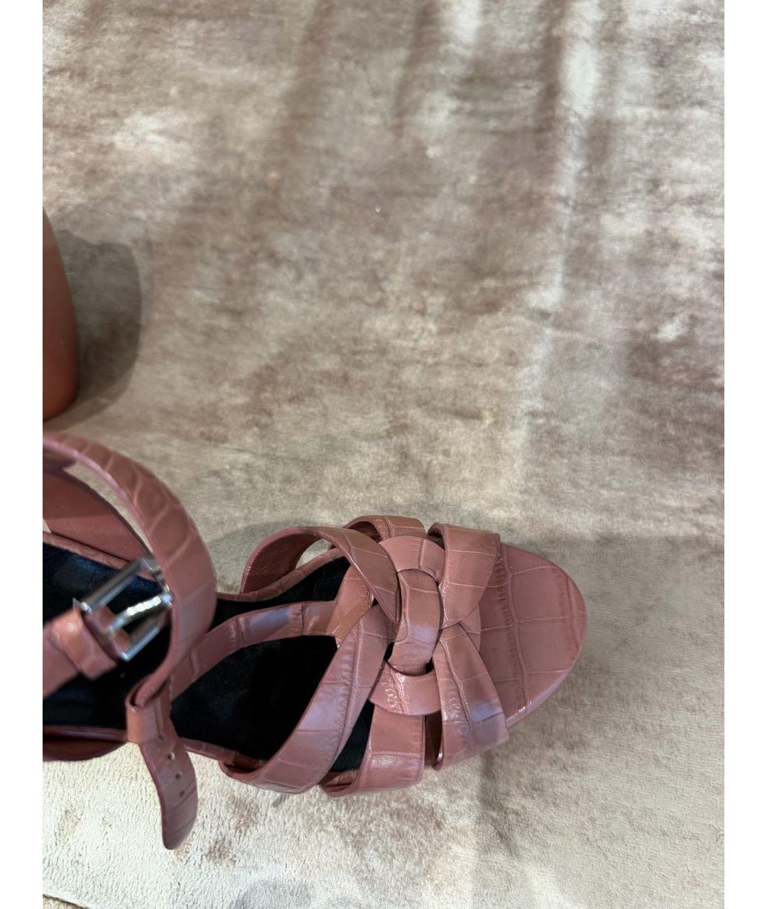 SAINT LAURENT Розовые босоножки из кожи аллигатора, фото 6