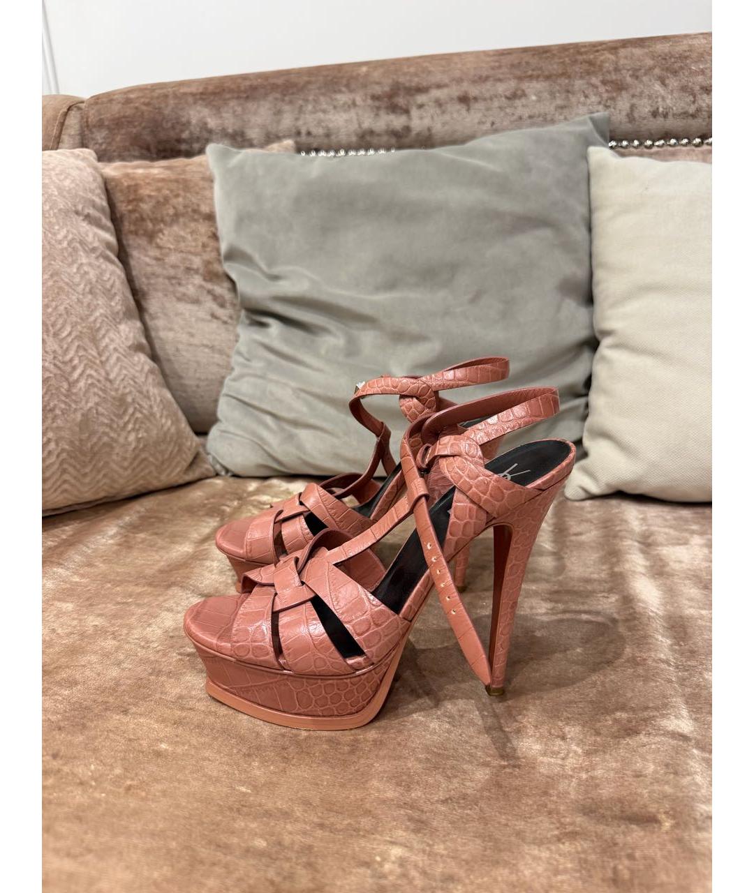SAINT LAURENT Розовые босоножки из кожи аллигатора, фото 3