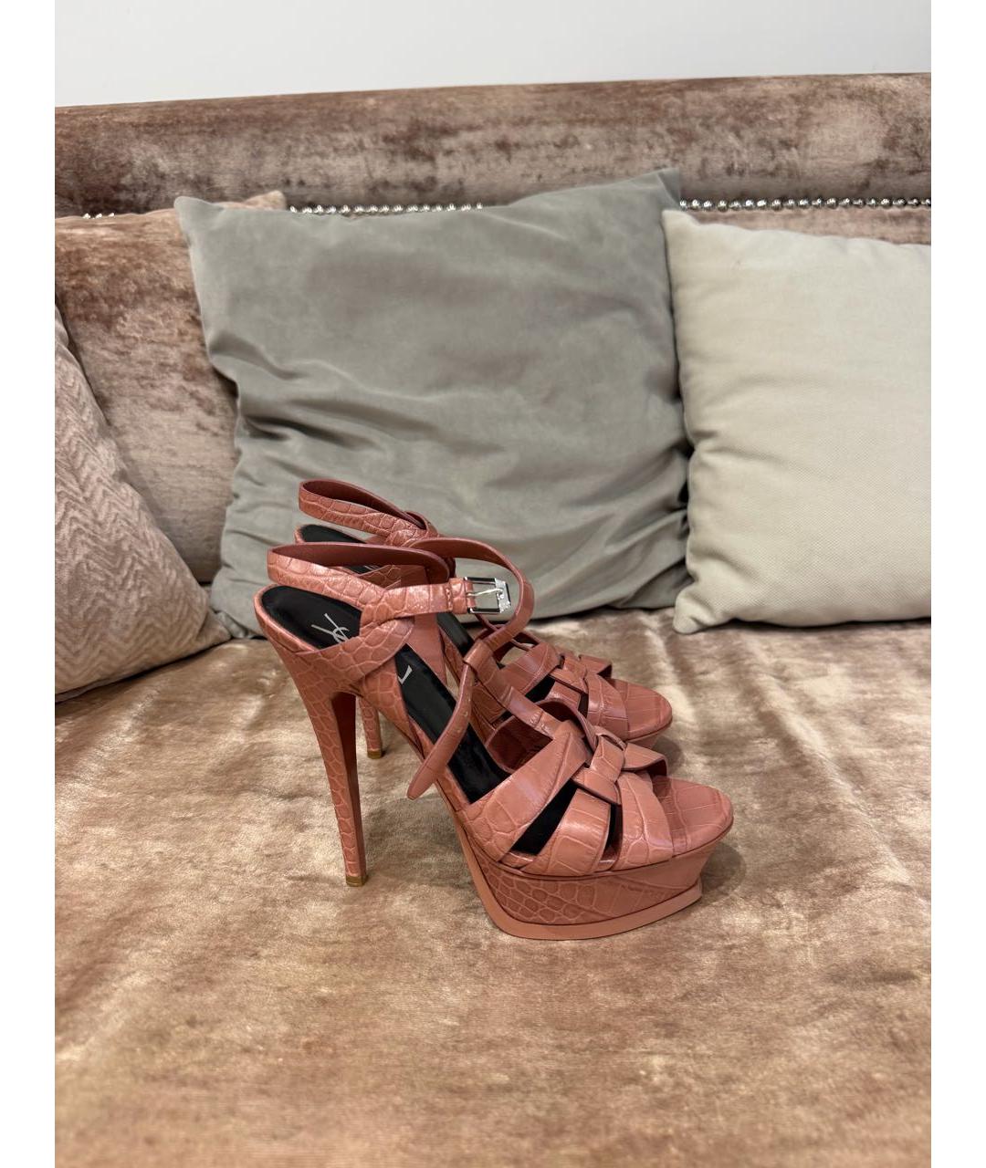 SAINT LAURENT Розовые босоножки из кожи аллигатора, фото 9