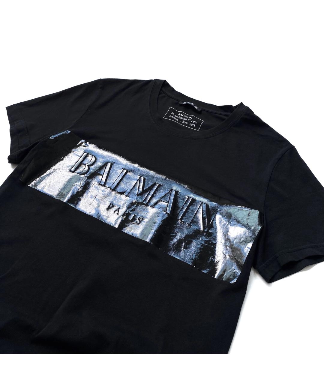 BALMAIN Черная хлопковая футболка, фото 2