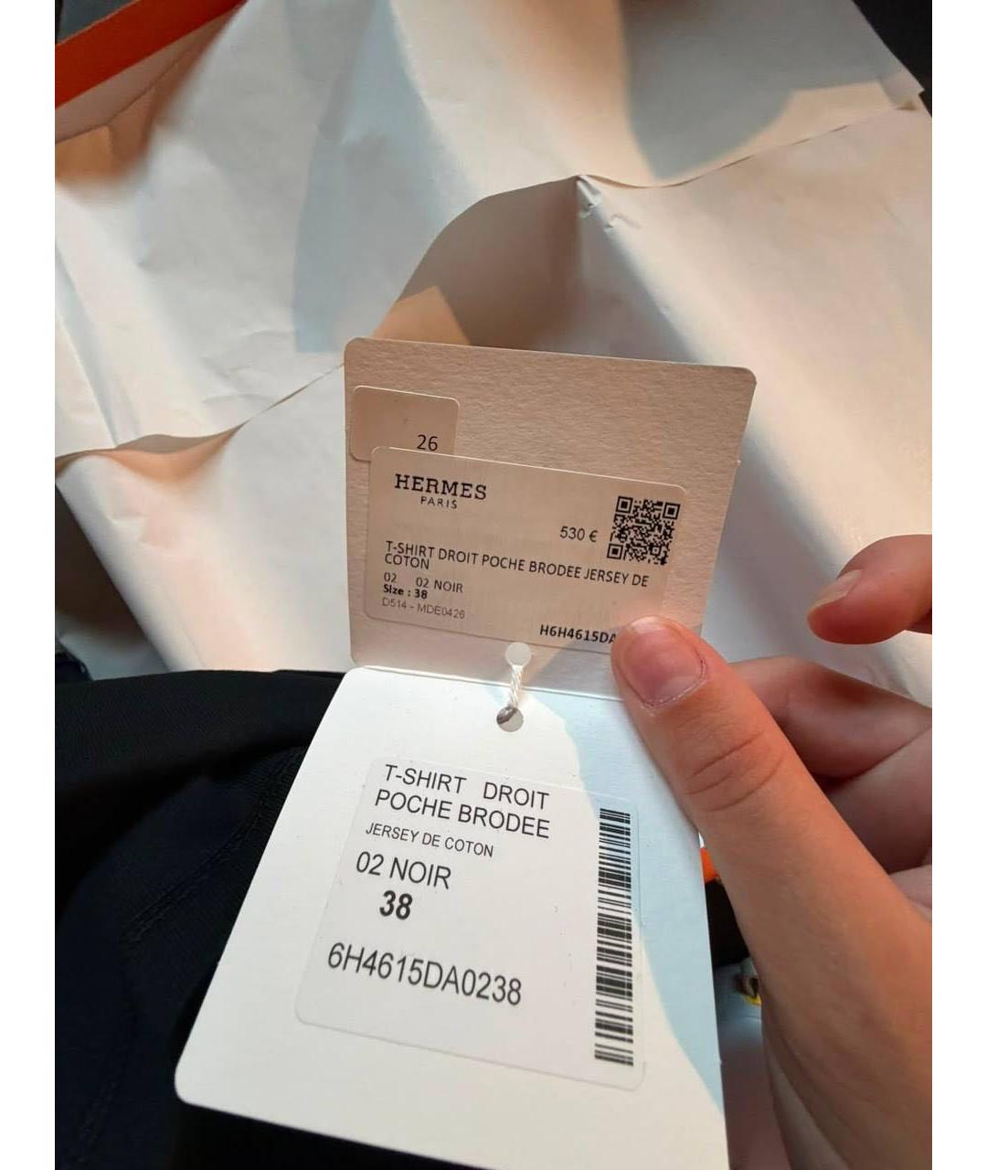 HERMES Черная хлопковая футболка, фото 3
