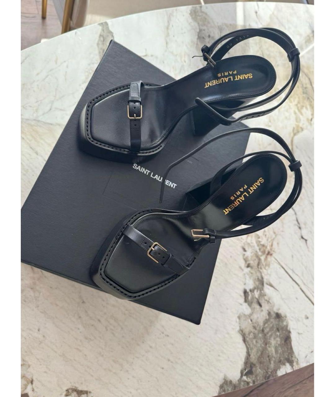 SAINT LAURENT Черные кожаные босоножки, фото 5