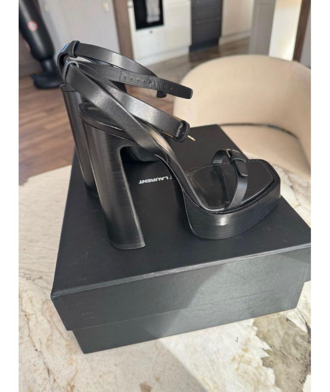 SAINT LAURENT Черные кожаные босоножки, фото 6
