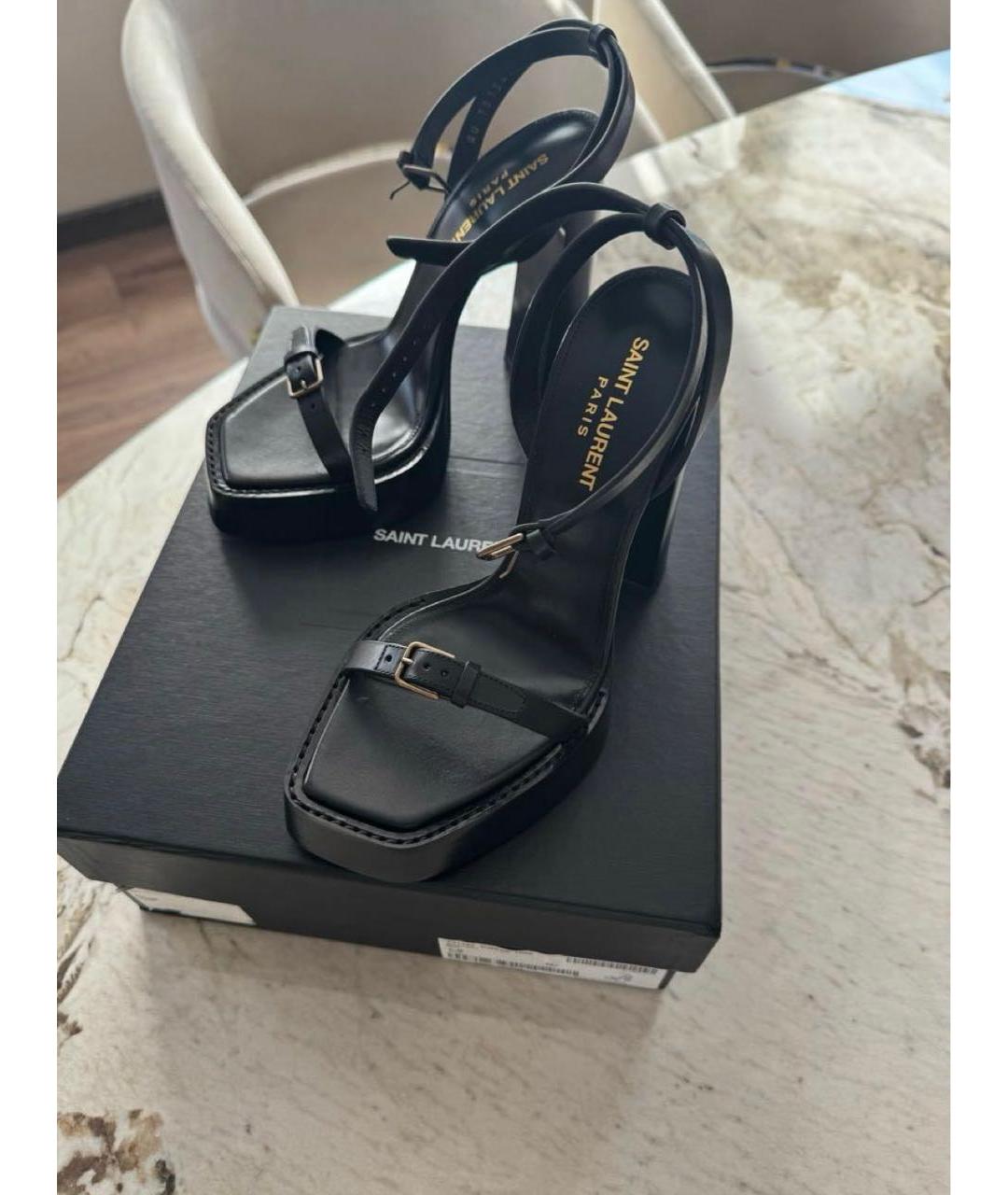 SAINT LAURENT Черные кожаные босоножки, фото 2