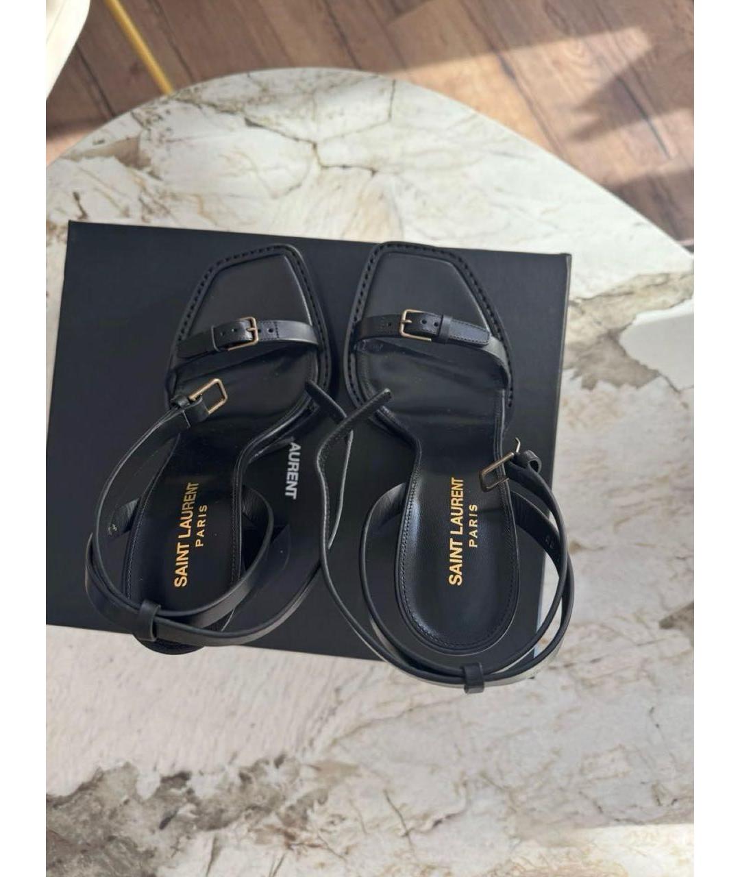 SAINT LAURENT Черные кожаные босоножки, фото 3
