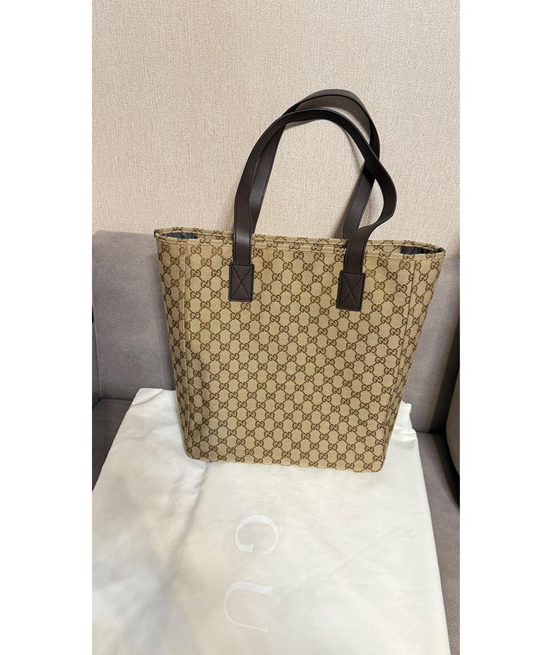GUCCI Коричневая жаккардовая сумка с короткими ручками, фото 5