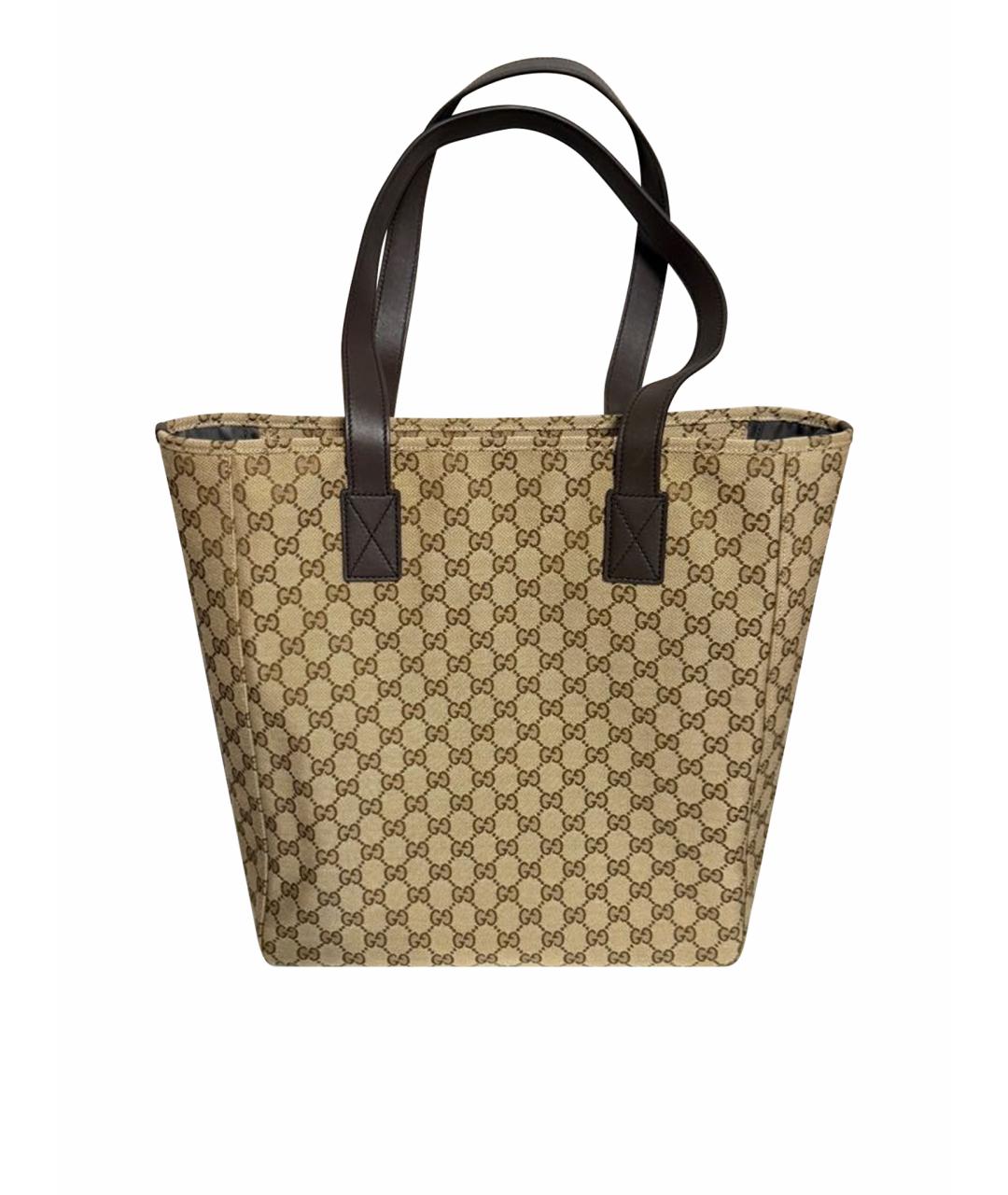 GUCCI Коричневая жаккардовая сумка с короткими ручками, фото 1