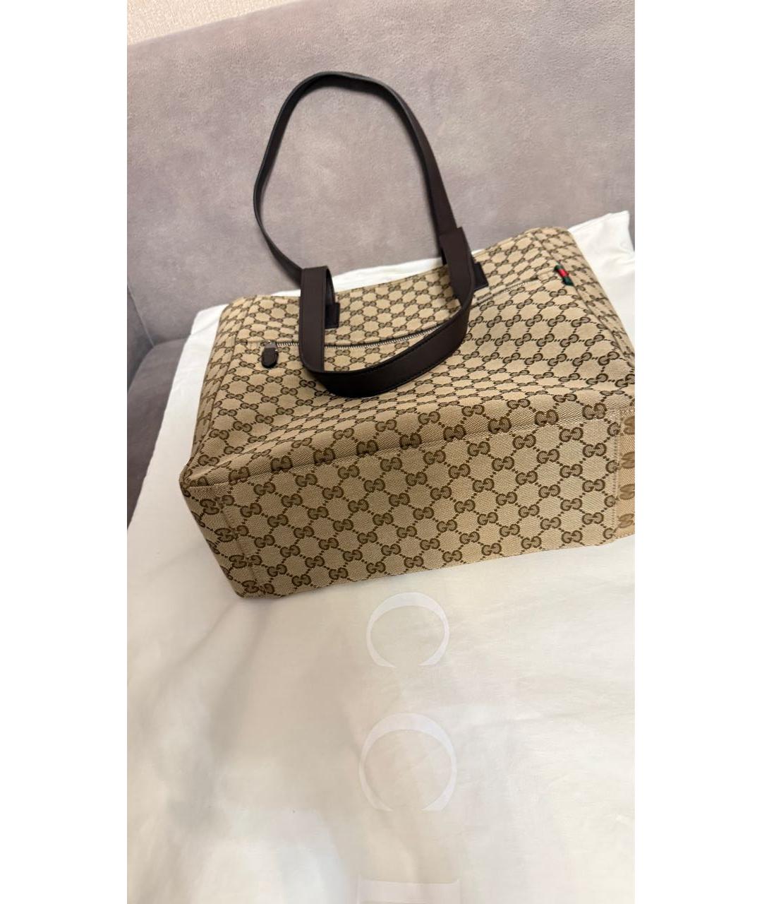 GUCCI Коричневая жаккардовая сумка с короткими ручками, фото 4